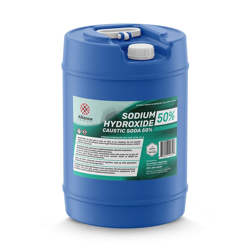 Sodium Hydroxide 50% (Caustic Soda, Lye) - 15 Gallon Drum - for Soaps, Paper, Dyes, Cleaning, & Water Treatment - Alliance Chemical