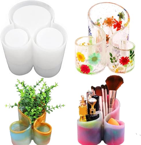 Gigicloud Molde de resina para jarrón, 3 en 1, caja de almacenamiento de silicona con 3 ranuras reutilizables para bricolaje, jarrón de silicona,