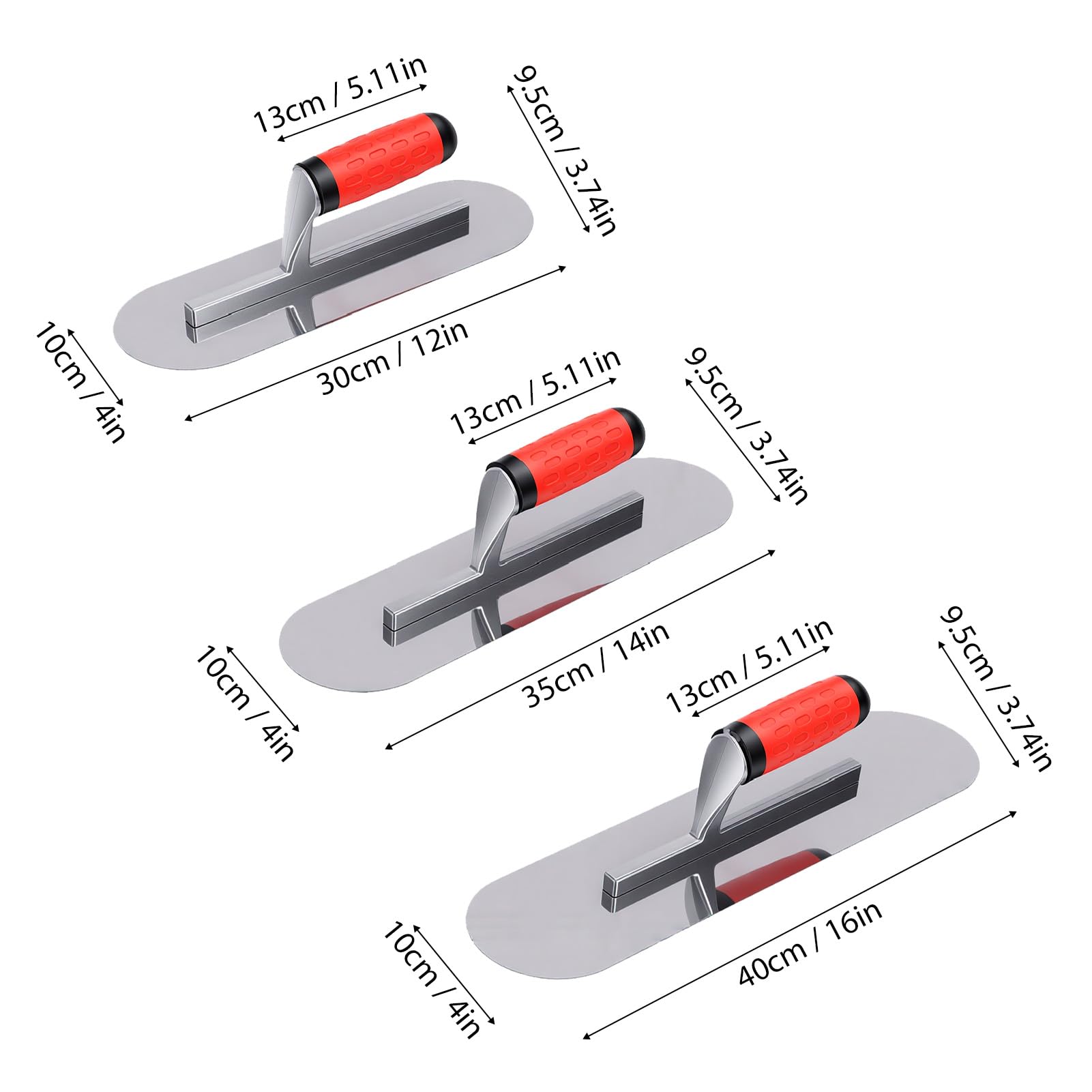 EMUKOEP Ensemble de 3 Truelles de Finition en Acier Inoxydable, 12-14-16
