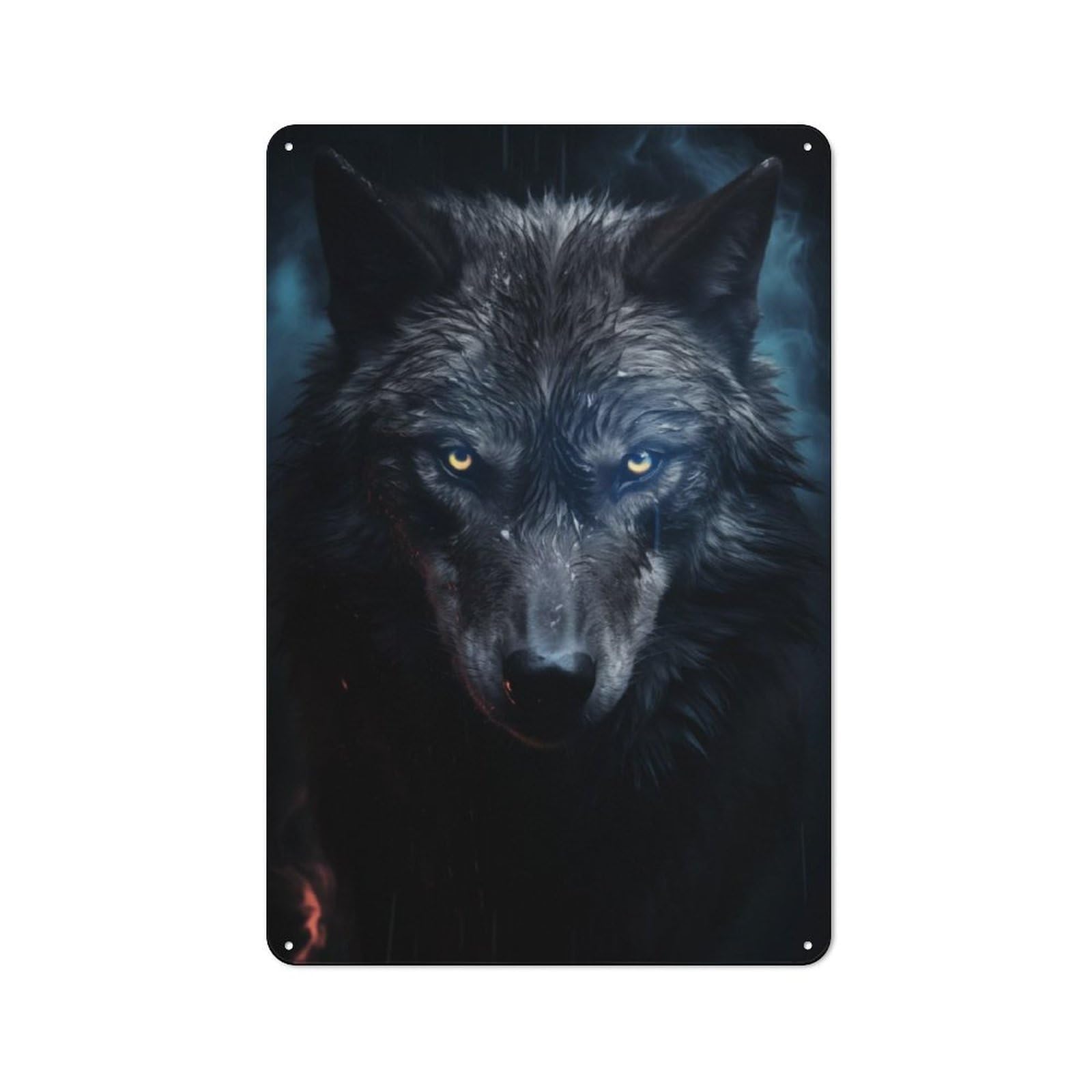 Junmoney Black Wolf Orange Eyes Rustic Metal Sign 30X20cm For Lounge Or Reading Corner, For Reading Corner Decorators