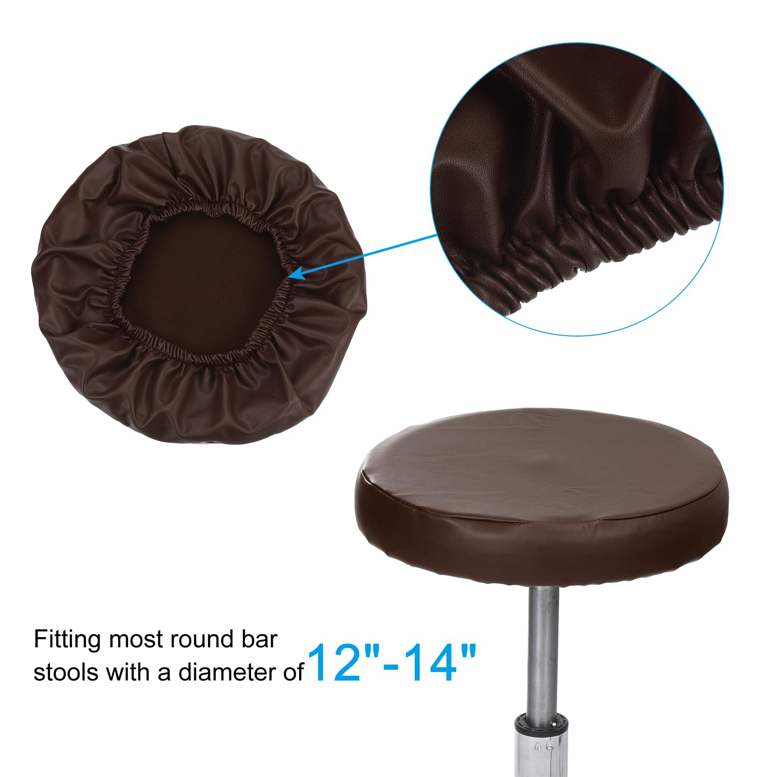 PATIKIL Round Bar Stool Cover, 3 Pack PU Leather Elastic Bar Stool Cover Waterproof Stool Cushions for Diameter 12"-14" Chair, Brown - Image 3