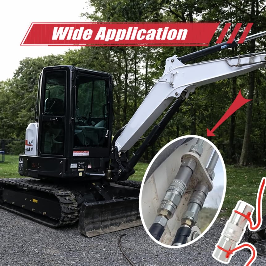 Image of 1 /2 inch NPT Flat Face Hydraulic Couplers, Skid Steer Bobcat Quick Connect Fittings with Dust Covers(ISO16028) (Red 2Set)