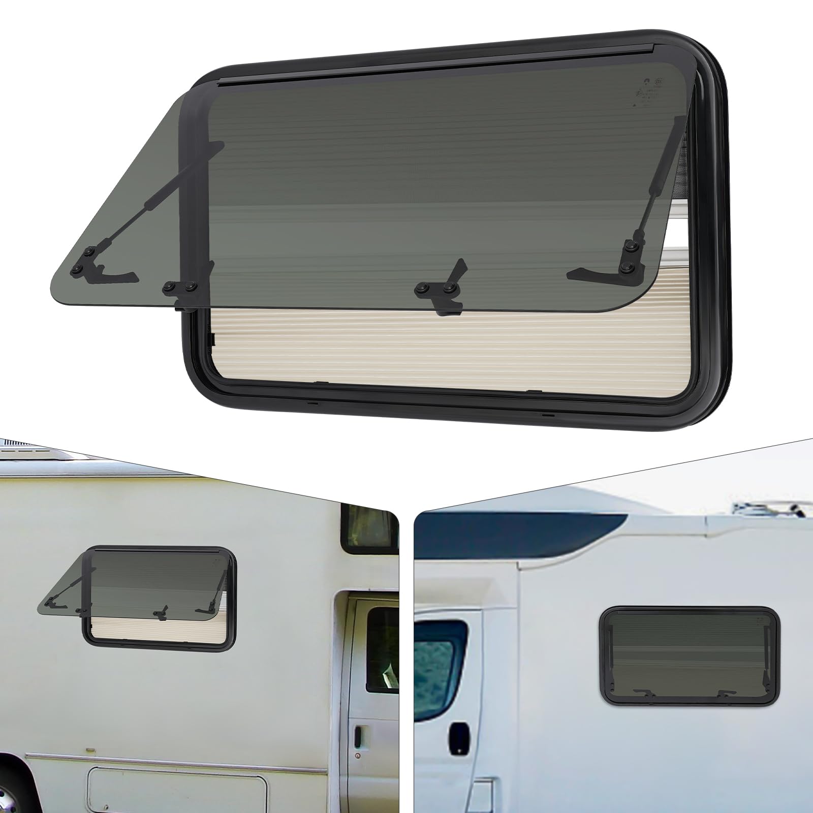 Fenêtre basculante à fermeture éclair avec moustiquaire et occultant, angle d'ouverture réglable de 0 à 85 °, fermeture éclair, pour camping-car, caravane et van (800 x 500 mm)