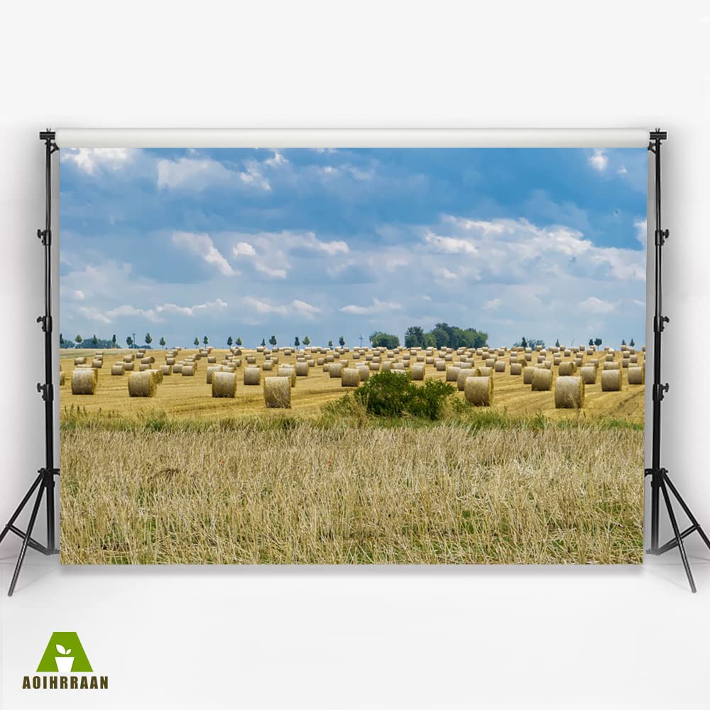 Toile De Fond Photographie 2,2x1,5m Vintage Tracteurs Ferme Campagne - Fond Photo Grange Meules De Foin Pour Mariage, Enfants Et Portraits