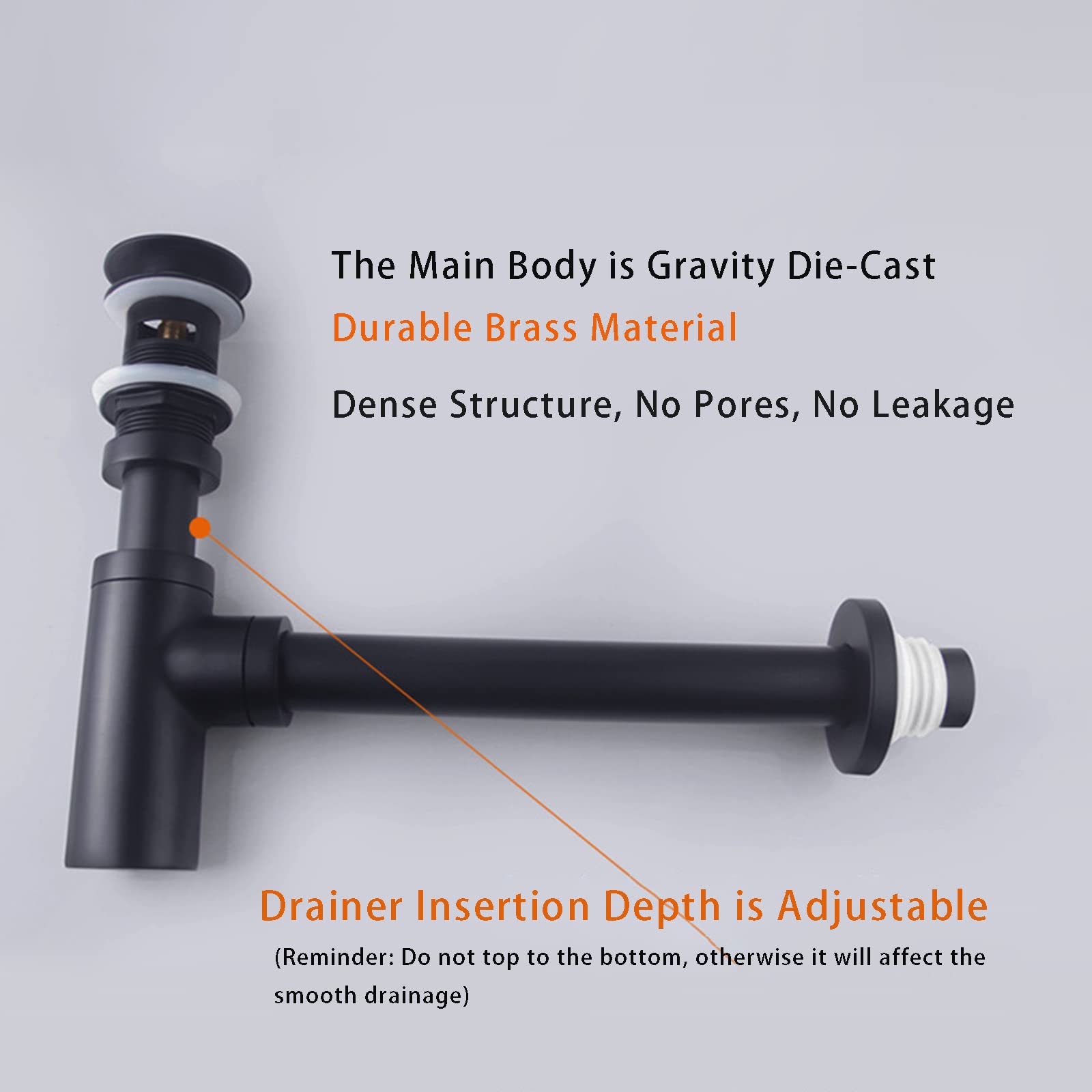 Tapón De Desagüe para Lavabo De Baño, Desagüe Emergente De 1-1/4, Kit De Desagüe De Lavabo De Baño En Forma De P De Latón, Desagüe De Lavabo De Sifón Negro para Pared,with Overflow