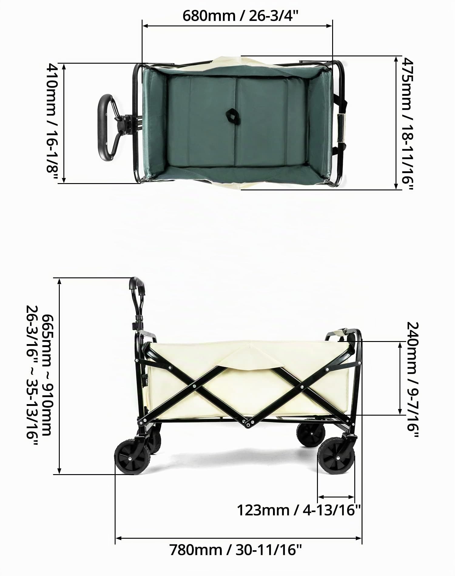 QWORK® Faltbarer Bollerwagen zum Campen, Strandwagen Transportwagen mit Verstellbarem Griff und Seitentasche, Belastung bis 80KG