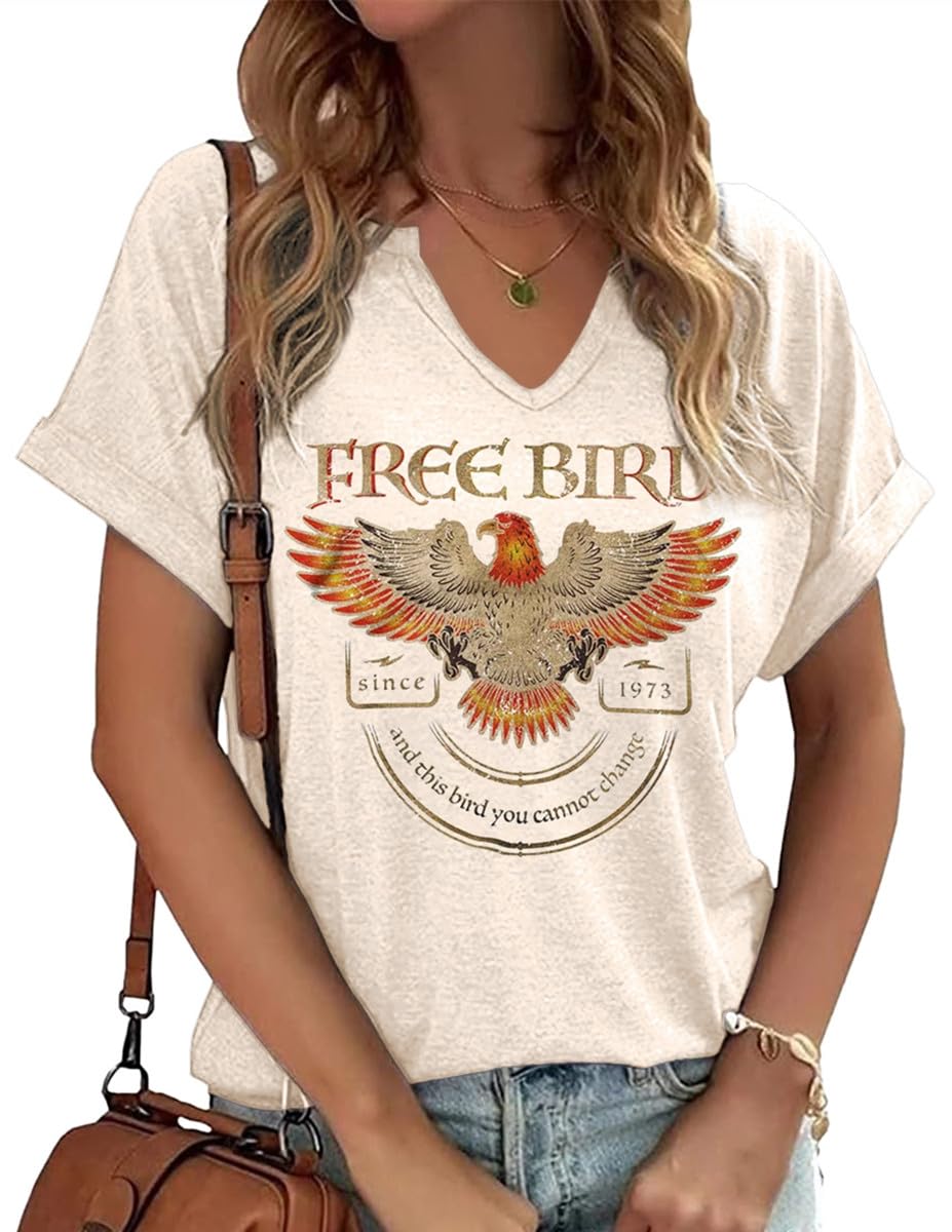 Vintage Rock Band T Shirt for Women Fashion Musical Tees Casual Sexy Notched V-Neck T Shirts Country Music Short Sleeve Tees…