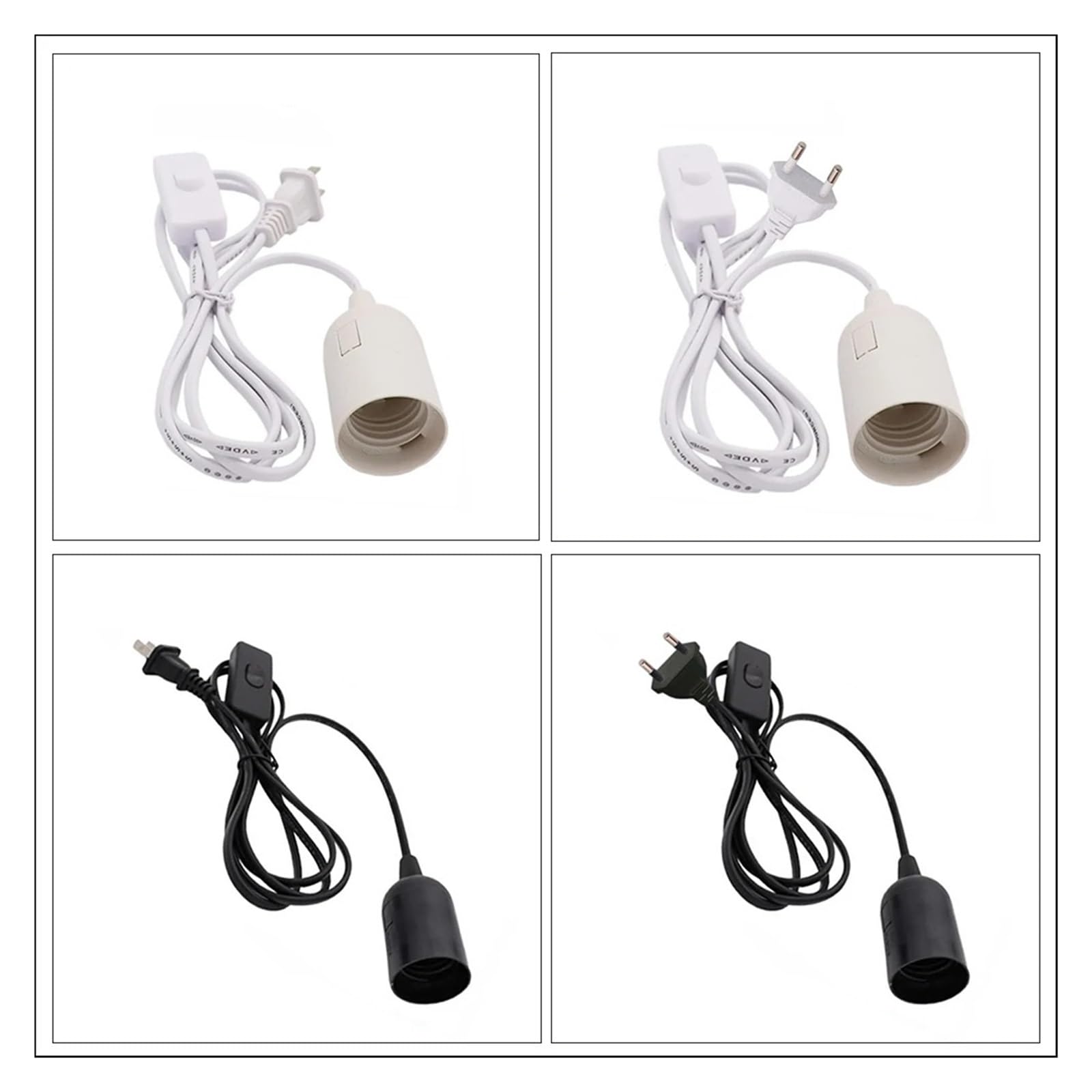 Portalámparas 10 unids/lote con cable de interruptor U + S E + U enchufes cabeza Droplight soportes de lámpara de tornillo grande for lámparas de ahorro de energía L + E + D(E14,Black U+S Plugs)
