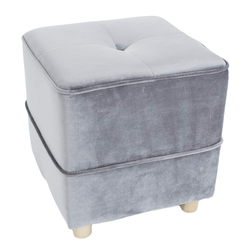 Pouf carré gris en bois massif 41cm pour le salon