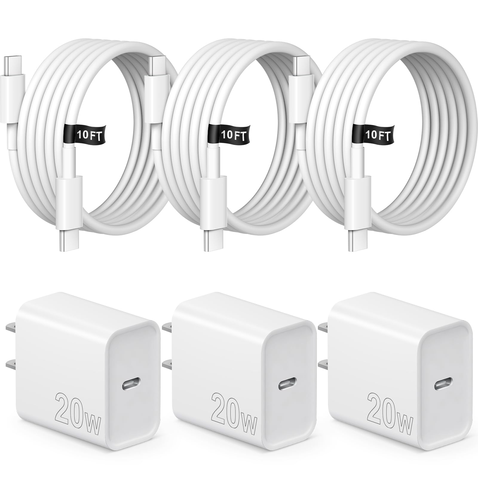 Compatible with iPhone Charger Fast Charging 10FT iPhones 17 16 15 Charger 3 Pack Type C Chargers USB