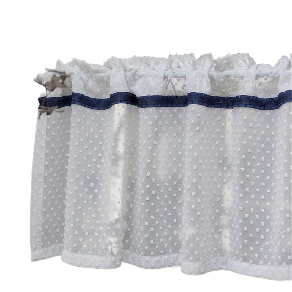 Petit rideau court blanc 300x40 voilage cantonnière à pompons