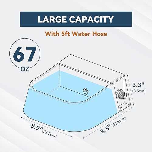 Miniatura 5 de Cuenco de agua para perros para exteriores, dispensador automático de agua para perros de 2 litros con manguera de 59 pulgadas y válvula de