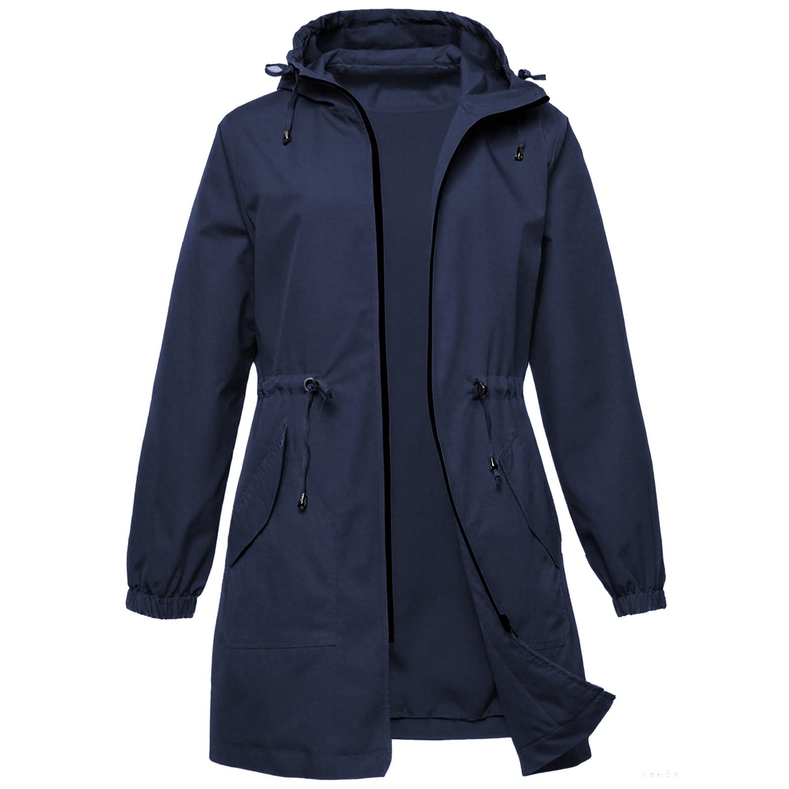 Chaqueta de exterior para mujer, impermeable, transpirable, gabardina, larga, con capucha, lluvia: sección ligera y fina, chaqueta de lluvia con cremallera, cortavientos, chaqueta de entretiempo con