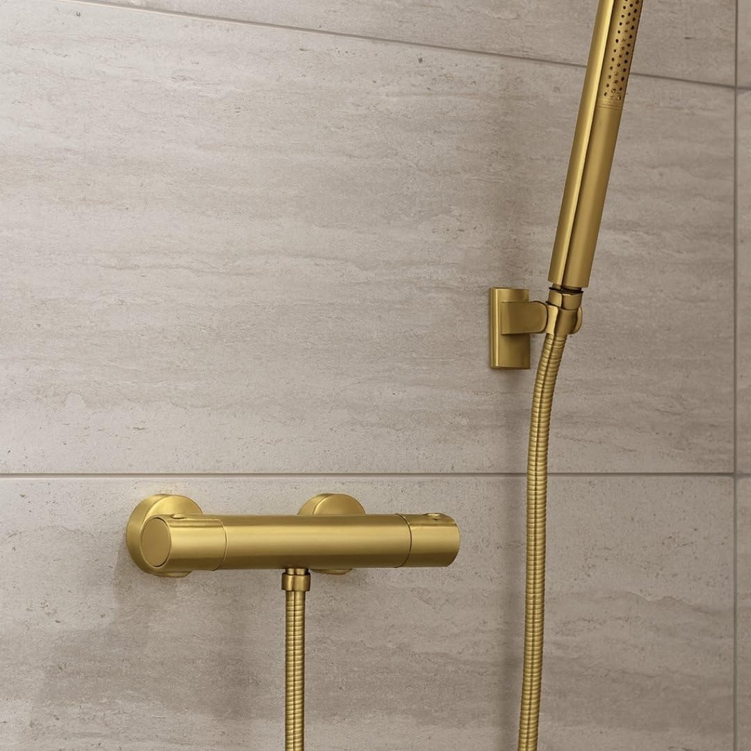 Essebagno Carra bateria prysznicowa naścienna, złota, termostatyczna