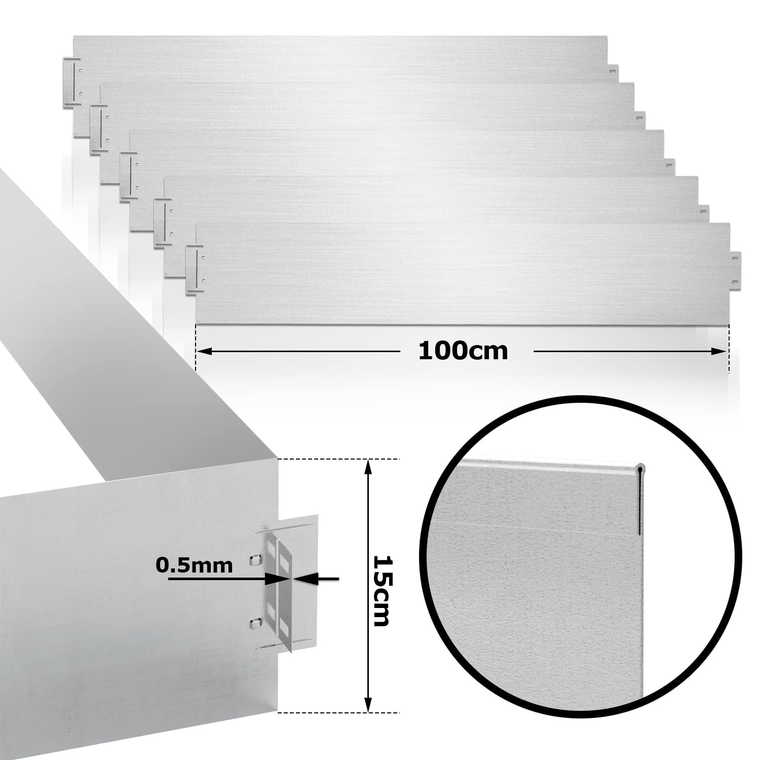 Sonnewelt Bordure de pelouse en métal galvanisé - Bordures de Jardin-5 m, 10 m, 15 m, 20 m, 25 m, 30 m, 35 m, 40 m, 45 m, 50 m, Argent (Longueur 40 m - Hauteur 15 cm)
