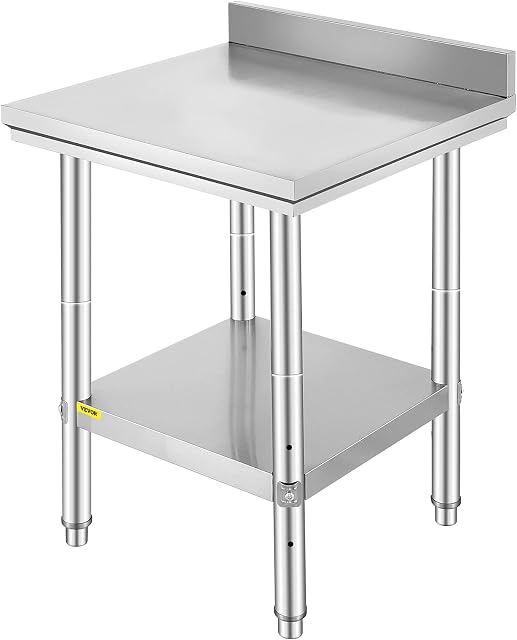 VEVOR Kitchen Catering Table Stainless Steel Work Table 24 x 24 x 31.5 Inch Commercial Kitchen Prep Table Heavy Duty Prep Worktable Metal Work Table with Adjustable Feet for Restaurant,Home and Hotel
