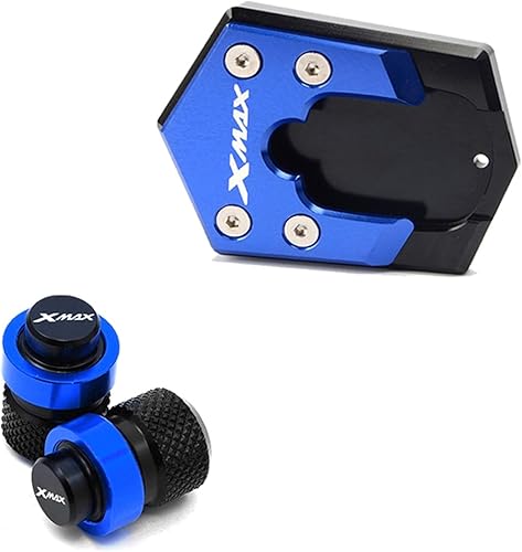 CNC aluminio Motorcycle Side Stand Kickstand Enlarge & Tire Valve Caps for Yamaha Xmax 250 300 2017-2021 (Color  A Set Blue)