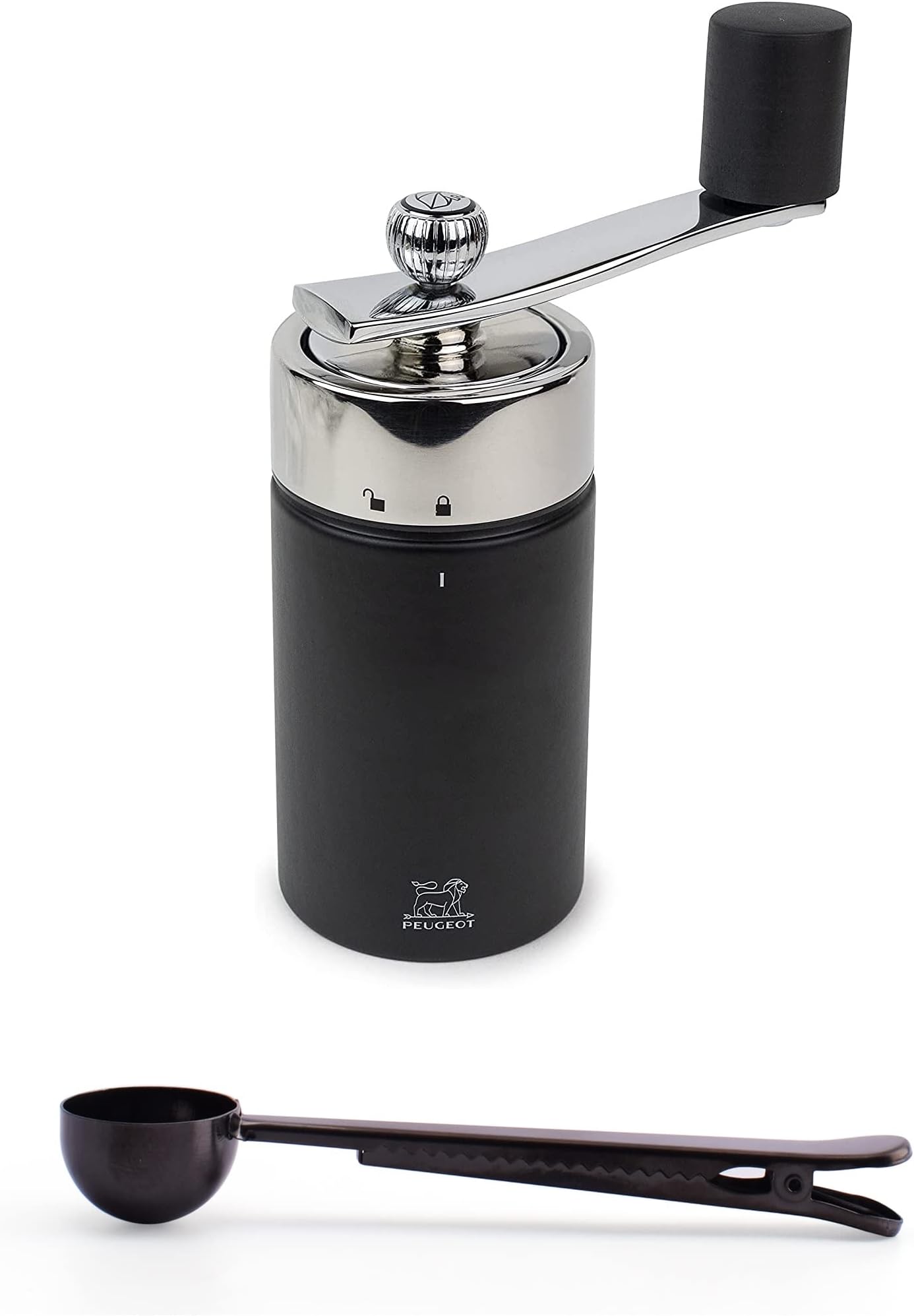 Peugeot 39639 Isen Nutmeg Mill, Wood, Black 15cm/5.9in - With Stainless Steel Spice Scoop/Bag Clip (Black)