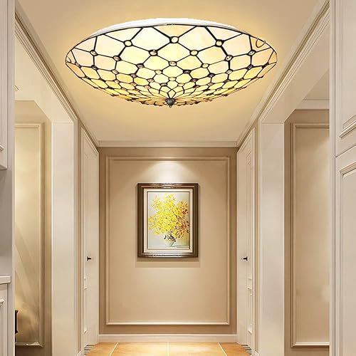Miniatura 2 de MORE CHANGE Lámpara de techo estilo Tiffany de 20 pulgadas, estilo retro, hecha a mano, con vitrales, vintage, redonda, montaje empotrado, para