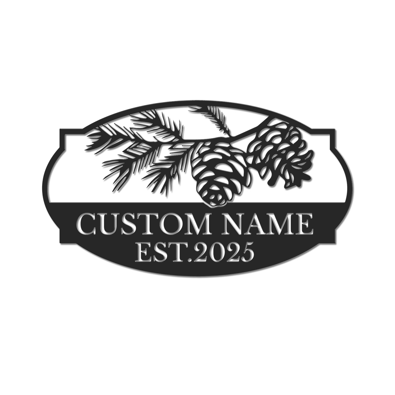Ecentricart Style-3 Personalized Pinecone Monogram Sign, Custom Name Metal Wall Art, Rustic Cabin Decor, Nature Lover Gift, Woodland Welcome Plaque, Holiday Home Accent (Style-3)