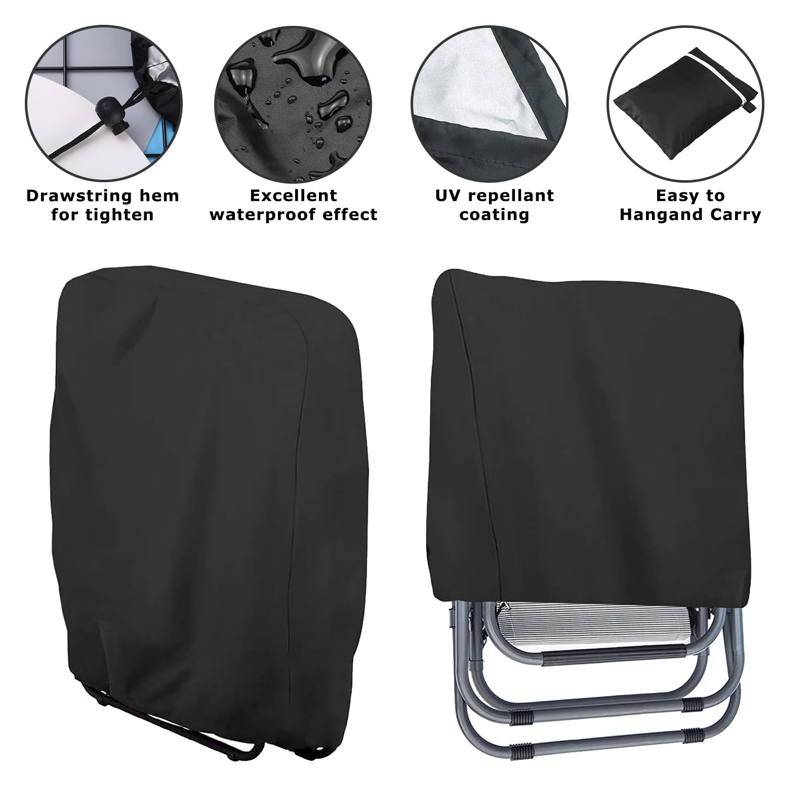 Housse de Protection pour Chaise Longue Pliante Oxford Coupe-Vent Anti-UV Imperméable Noir