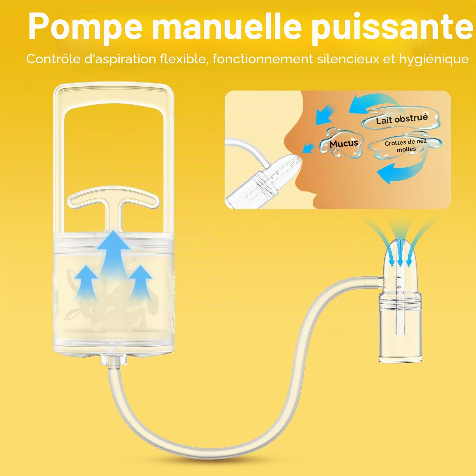 Aspirateur nasal pour bébé et enfant avec pompe à main et embout non invasif pour une aspiration rapide et silencieuse, co-marqué avec CHIBOJI