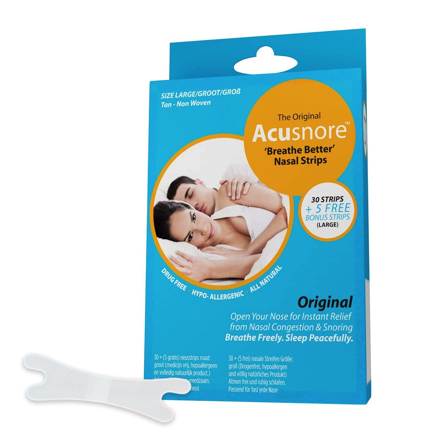 Acusnore Breathe Better Nasal 30 Strips with 5 Bonus Strips, Large35 Units