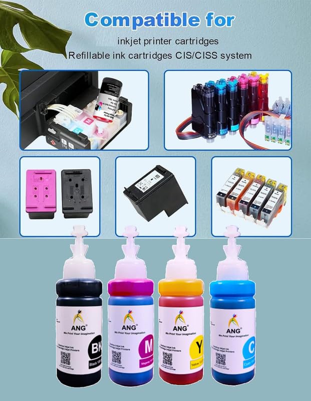 Image of ANG Compatible Dye Ink for 805 /803 /680 /678 /818 /802 /901 /703 /704 /46 /21 /22 /27 /28 /56 /57 Ink Cartridge (4 CL+ 4 Syringe