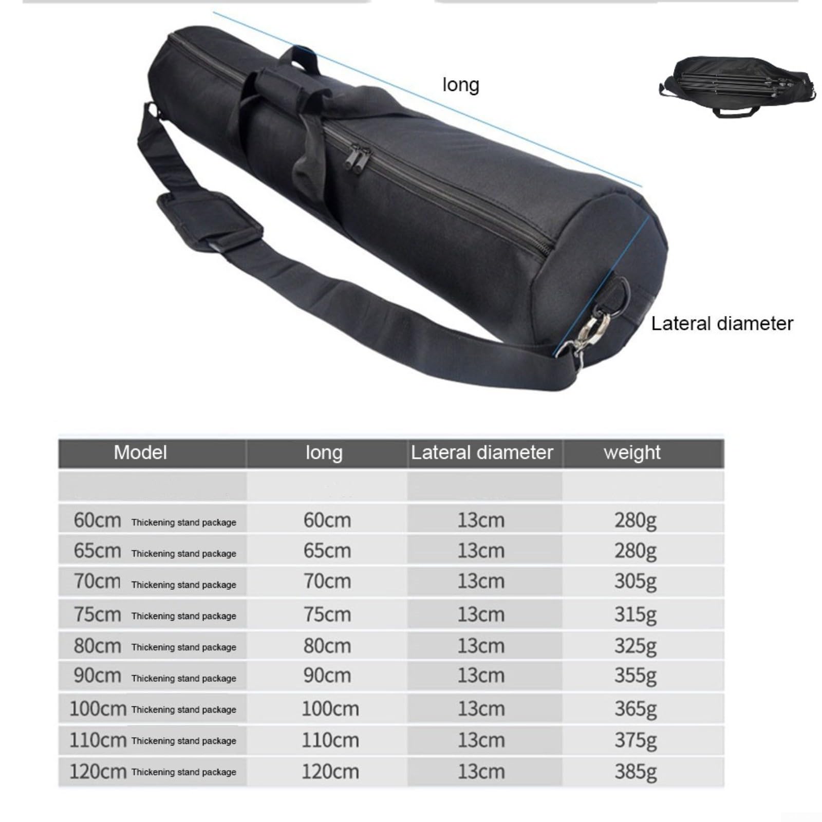 Sac de transport portable pour trépied, étanche, léger, 70-120 cm, noir, unisexe, décontracté/sportif, fermeture à glissière, poche extérieure, bandoulière, coque souple, sac pour trépied
