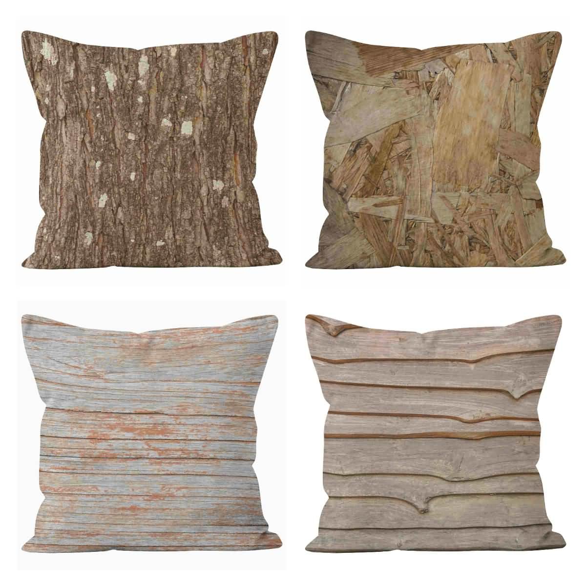 Lino Federa Cuscini per Pallet Federe Cuscino Letto Matrimoniale Cotone 50x50cm, Venatura del Legno Copricuscini Testiera Letto Fodere Cuscino Dondolo 4Pcs