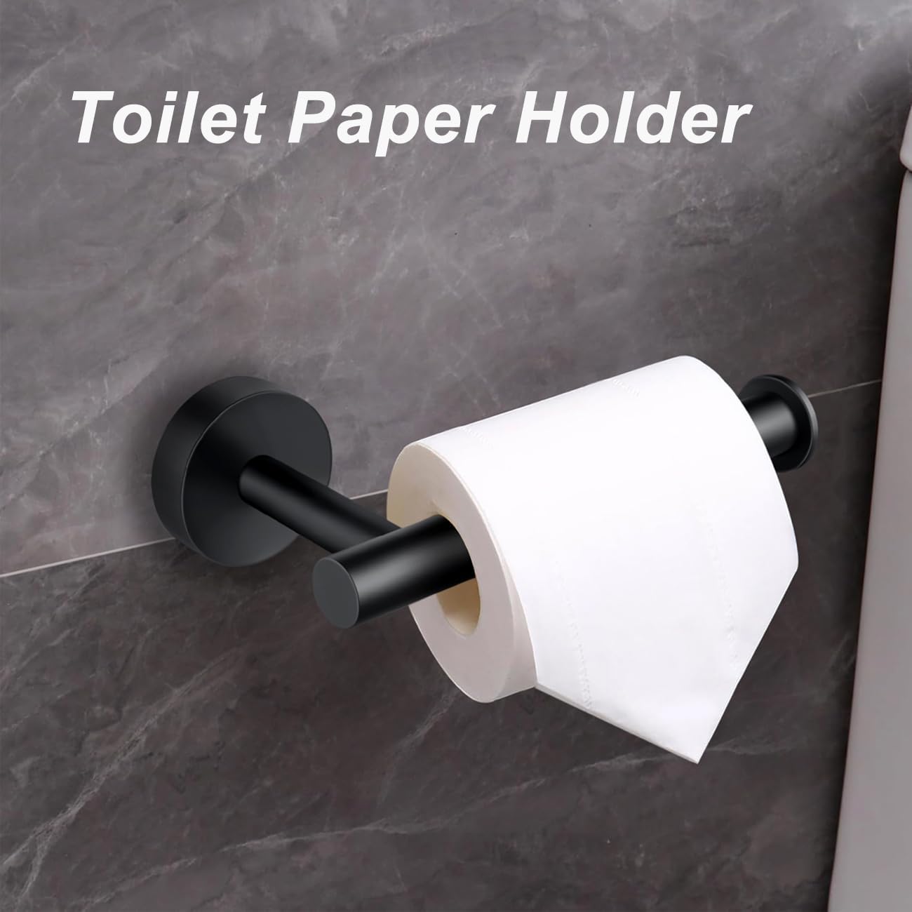 4 Pieces Bathroom Hardware Set, SUS304 Stainless Steel Towel Holder Set Includes Toilet Paper Holder 2 Robe Towel Hooks Towel Ring, Bathroom Accessories Set Matte Black