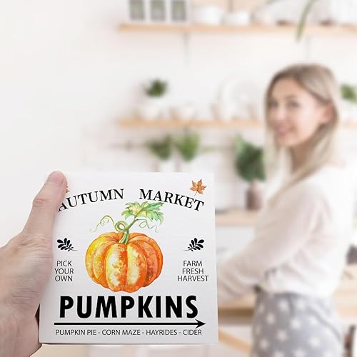 Miniatura 6 de Decoración de mesa de otoño, otoño, mercado, calabazas, cosecha, bloque de madera, decoración de escritorio, rústico, otoño, Acción de Gracias, caja