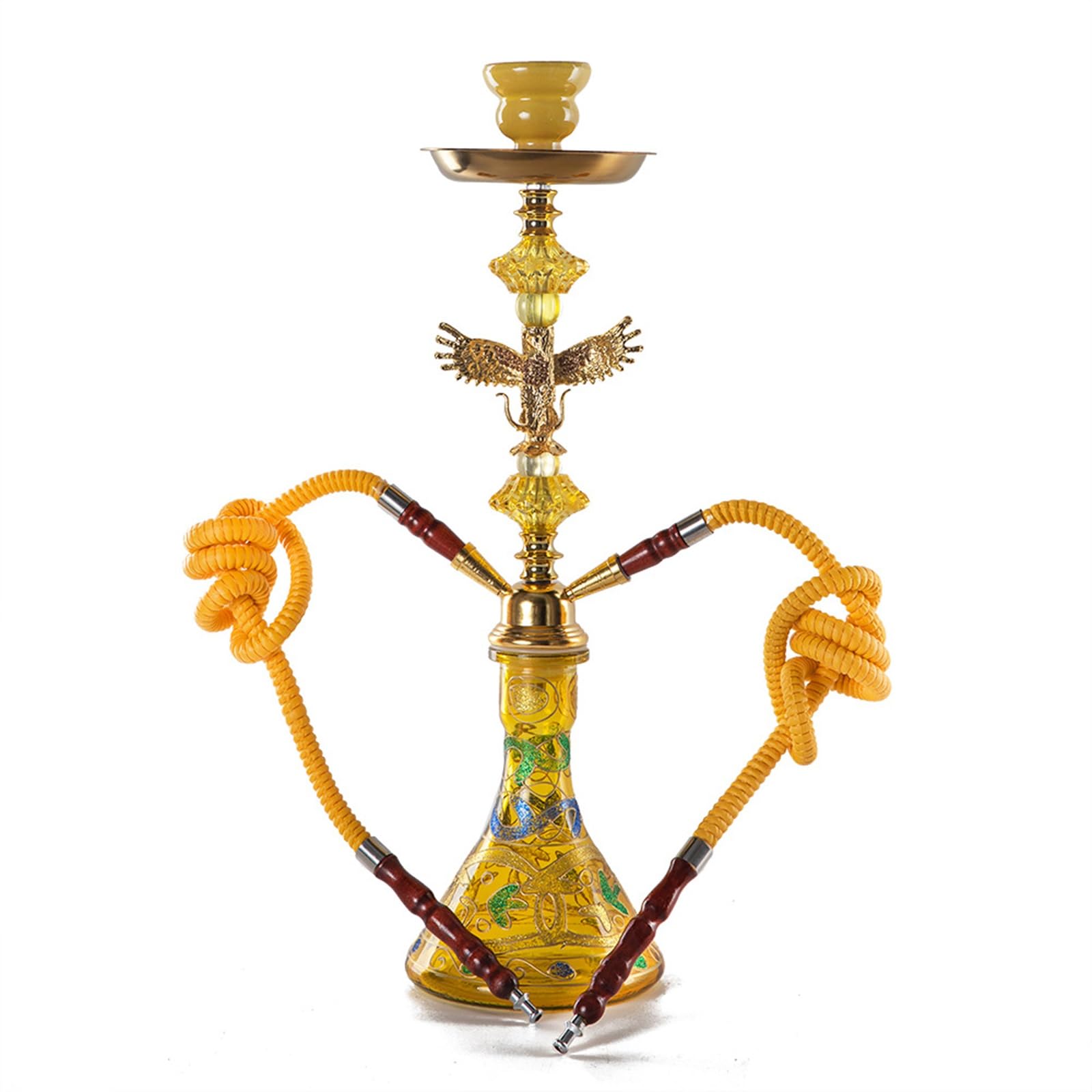 Chicha Ensemble Narguilé 21 Pouces - Kit Narguilé Shisha À 2 Tuyaux avec Vase en Verre, Bol en Céramique Et Cendrier avec Pince À Charbon (doré)
