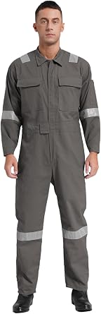 Mens Lightweight Work Coveralls One Piece Cotton Reflective Safety Mechanics Jumpsuits Workwear