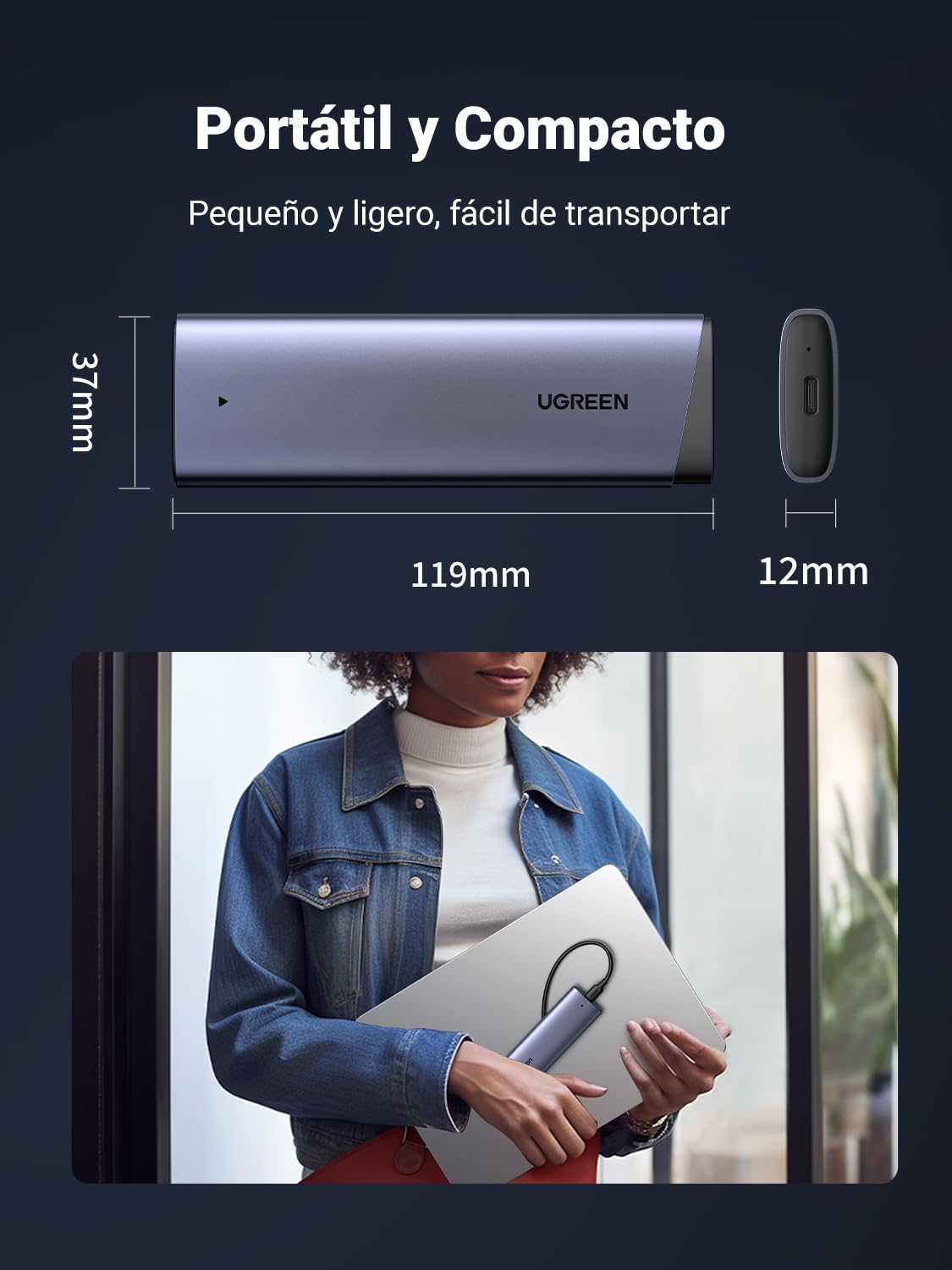 UGREEN Carcasa SSD M.2 NVMe USB C 3.2 Gen 2, 10Gbps Caja para Disco Duro PCIe Case Support UASP y Trim Compatible with 4TB M M+B Key 2230 2242 2260 2280 Not Compatible with SATA | Unidad de estado sólido compatible con carcasa externa UASP Trim para SSD N