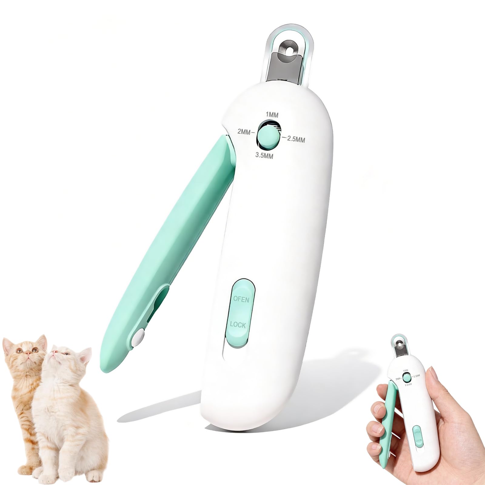 Cat Nail Clippers for Cats, Pet Claw Trimmers, Animal Nail Scissors with Adjustable 3-Size Hole & Guard, Anti-Splash Design & Hidden Nail File for Kittens, Small Dogs, Rabbits, Adult Cats & Indoor Pet