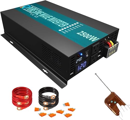 WZRELB Inversor de energía solar de onda sinusoidal pura de 2500 W 24 V 110 V 120 V 60 Hz Convertidor de energía LED Pantalla LED DC a CA Generador