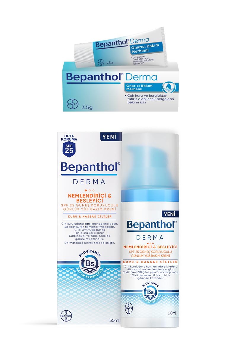 Bepanthol Nemlendirici&Besleyici SPF 25 Yüz Bakım Kremi 50 ml + 5 Adet Onarıcı Bakım Merhemi 3,5 gr