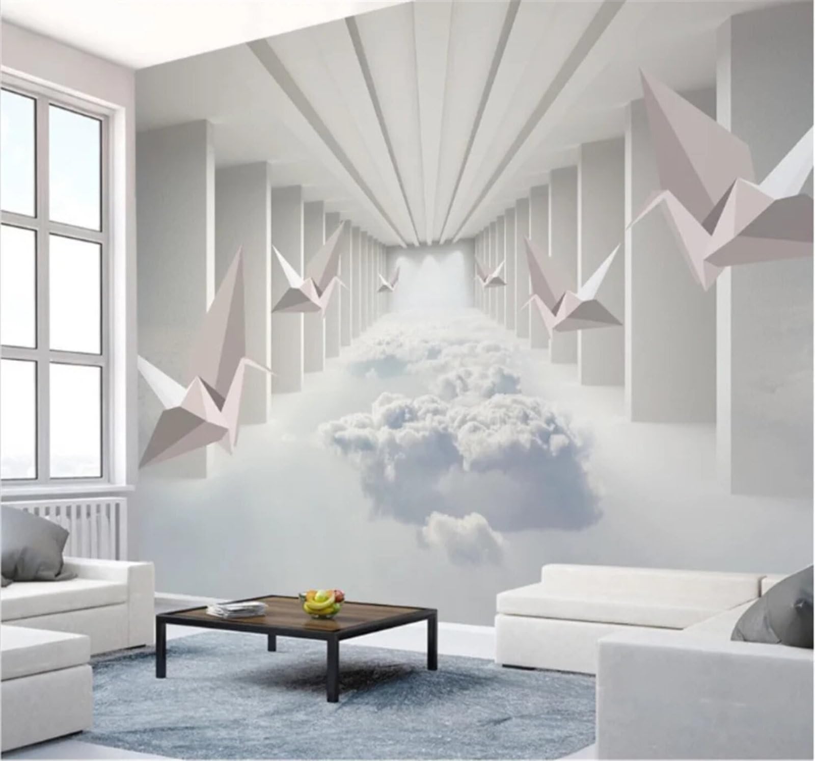 Xlming 300Cm×210Cm(B×H) Minimalist Three Dimensional Clouds Architecture Spatial Extension 3D Wallpaper Silky Texture Home Study Office Grey Dining Room Sofa Bedroom Living Room Tv Backdrop-300Cm×210Cm