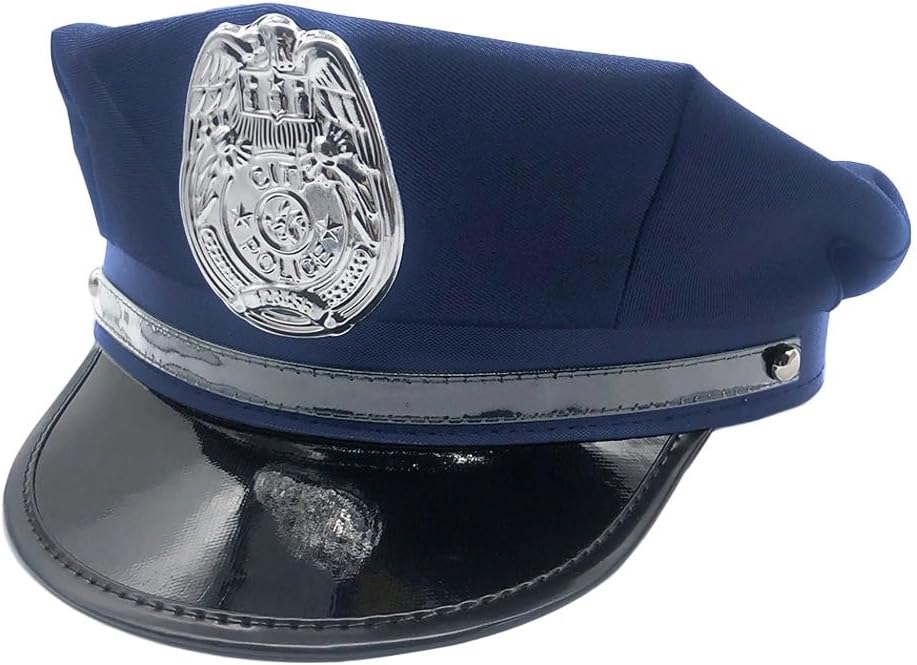 Black Police Cap for Adults Hat Halloween Costume Accessory with Classic Badge for Cosplay and Parties for Men and Women