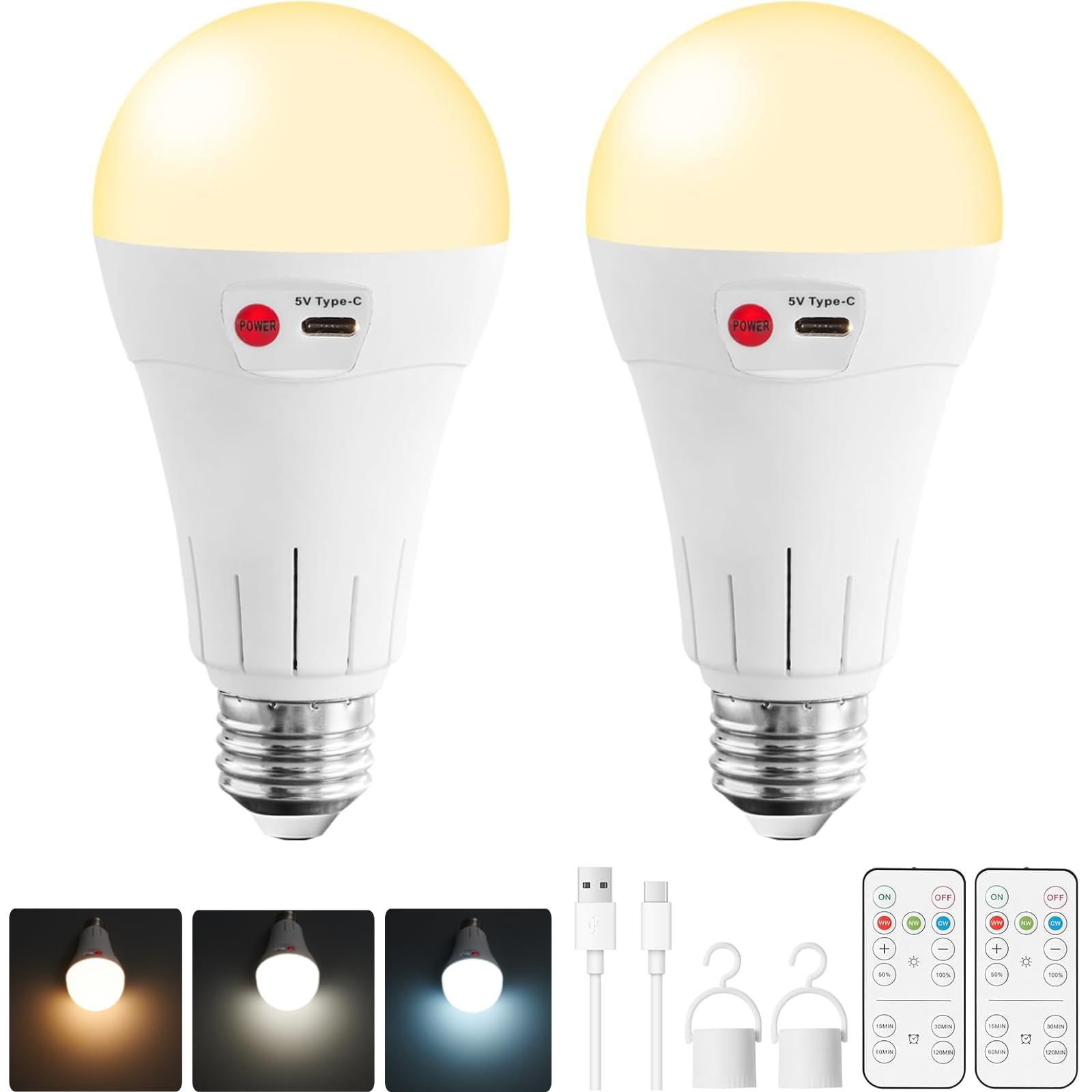 Vitnucrol Rechargeable Light Bulbs with Remote, E26 Base