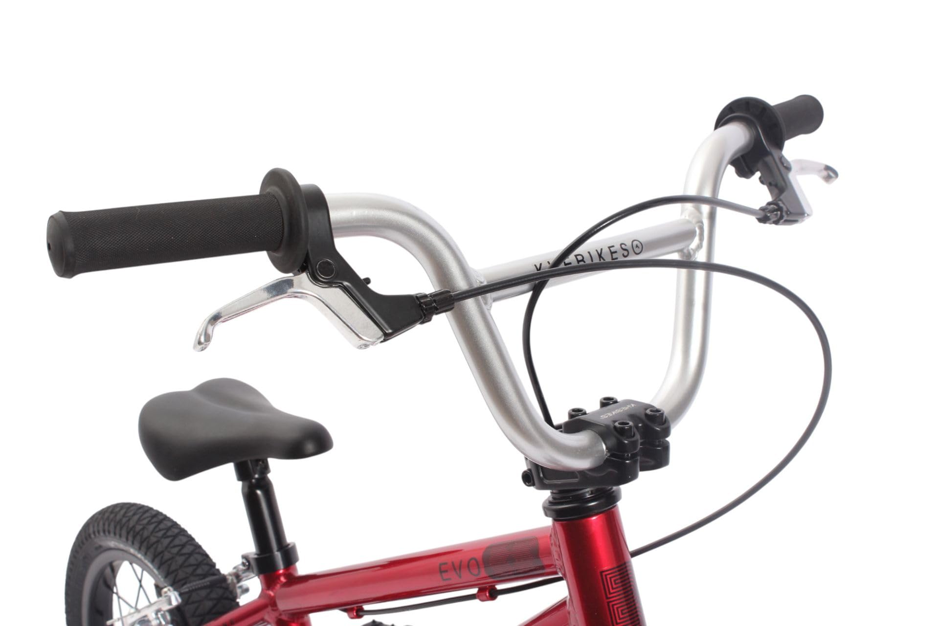 KHEbikes KHE EVO LL 14 Zoll BMX Bike 2025 – 7,5kg leicht, Aluminiumrahmen & Lenker, V-Bremse hinten, breite Reifen, für Kinder ab 95 cm – Freestyle BMX für Street, Pumptrack & Race – Rot