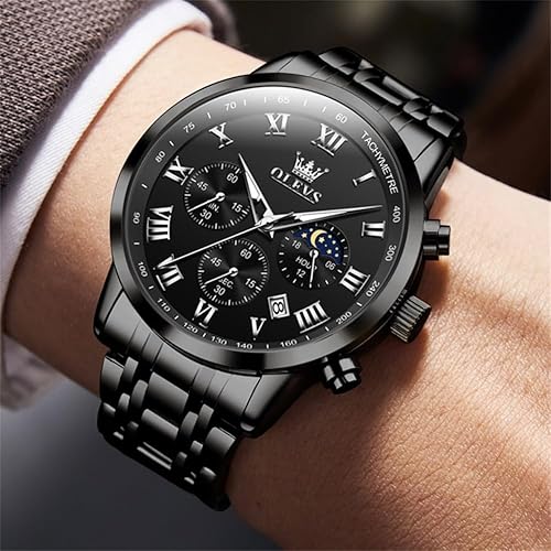 Miniatura 2 de OLEVS Mens Watches Luxury Big Face Waterproof Stainless Steel Analog Quartz Multifunctional Luminous Date Two Tone Fashion Dress Wrist Watches for