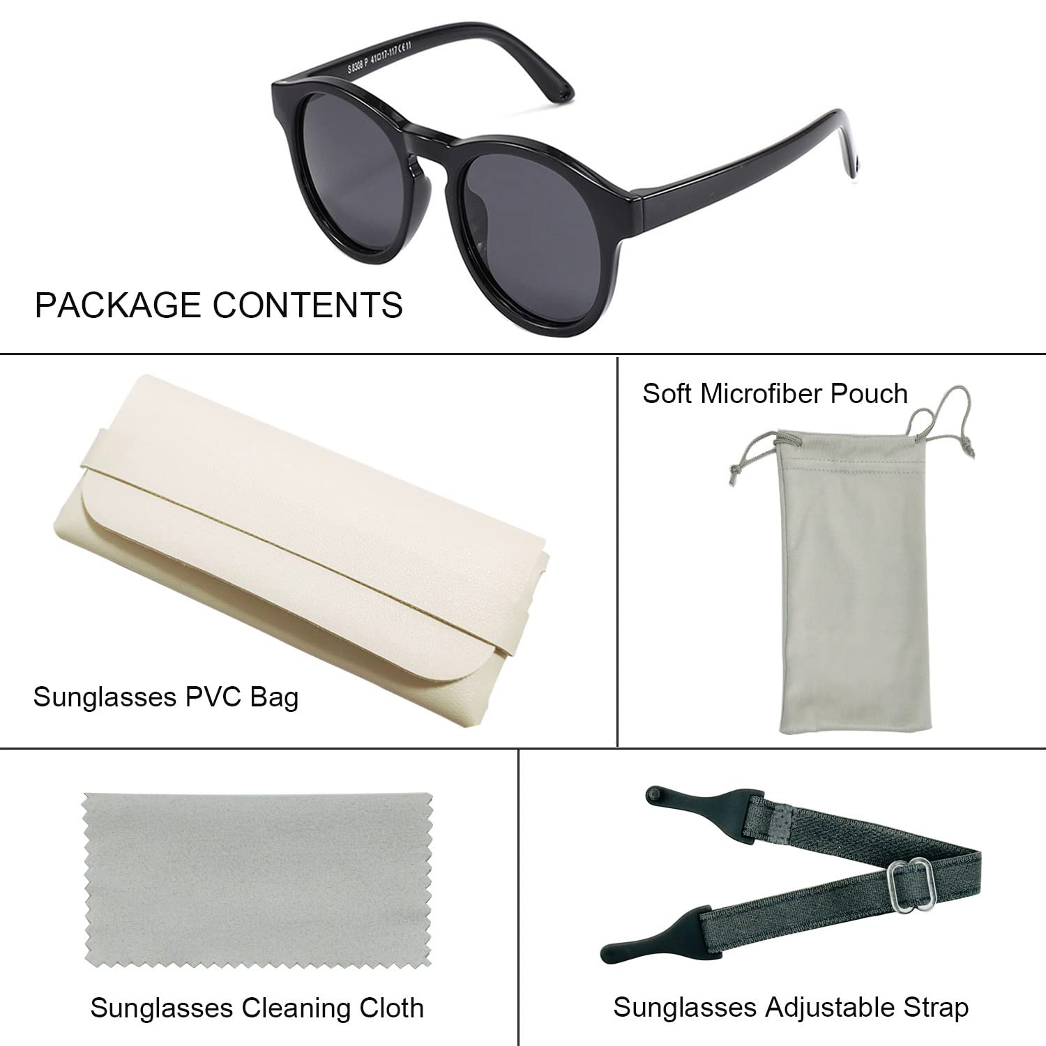 Gafas de sol para bebé con correa, polarizadas, flexibles, montura redonda, UV400, para bebés de 0 a 36 meses, Negro -