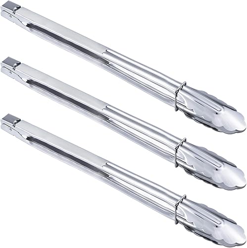 Pinzas de cocina de acero inoxidable extra largas para horno holandés para cocina y barbacoa, carbón (16 pulgadas, 3 piezas)