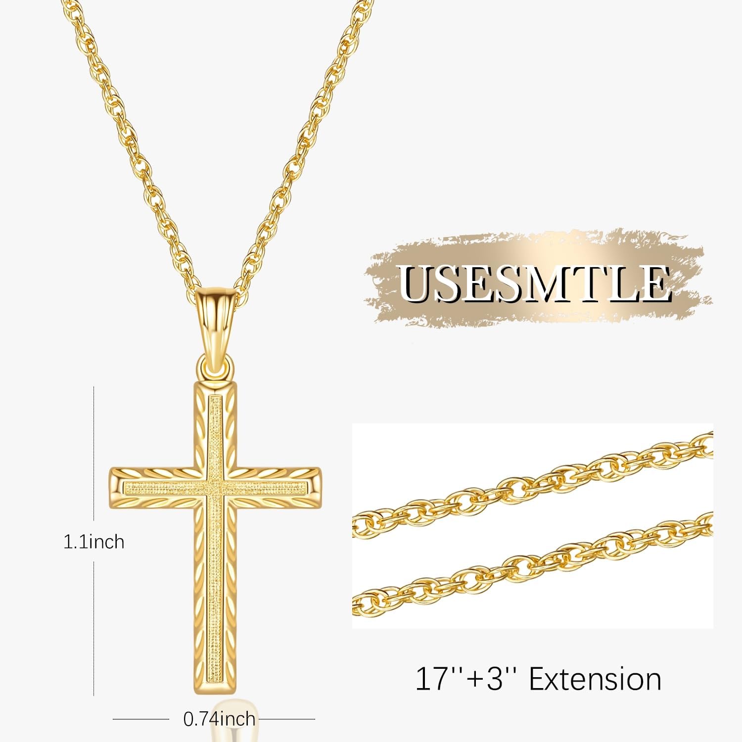 Cross Necklace for Women Gold Cross Necklaces for Women 14K Gold Crosses Pendant Necklaces for Womens with Singapore Chain Engraved with Fine Symmetrical Stripes Womens Crosses Chain Pendant