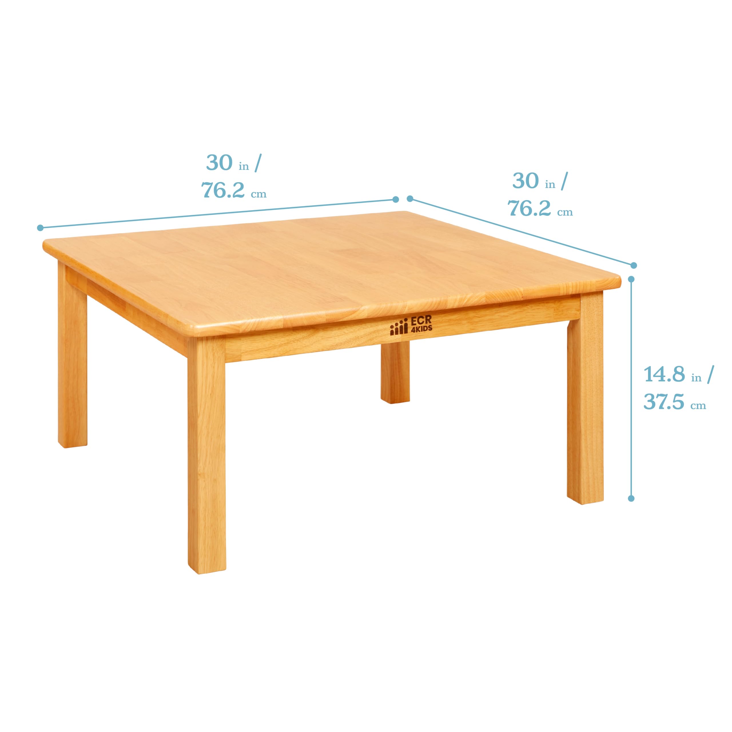 ECR4Kids 30in x 30in Square Hardwood Table with 14in Legs, Kids Furniture, Honey