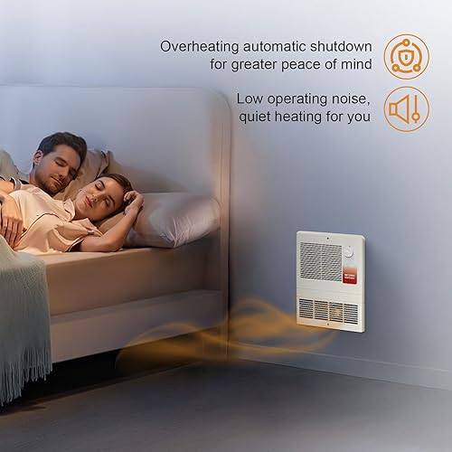 Miniatura 2 de 9815WH Large Capacity Electric Wall Heater with Built-in Adjustable Thermostat and Silent Motor, Overheat Protection, 1500 Watts, 120/240 Volts,