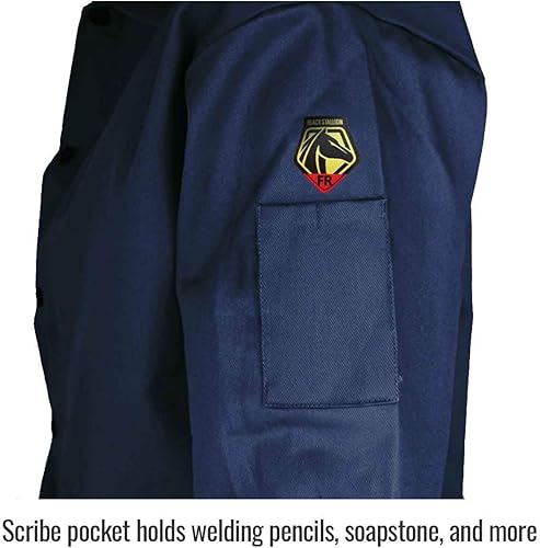 Miniatura 5 de Black Stallion FN9-30C 30 pulgadas 9 oz. Chaqueta de soldadura (resistente al fuego) de algodón, azul marino