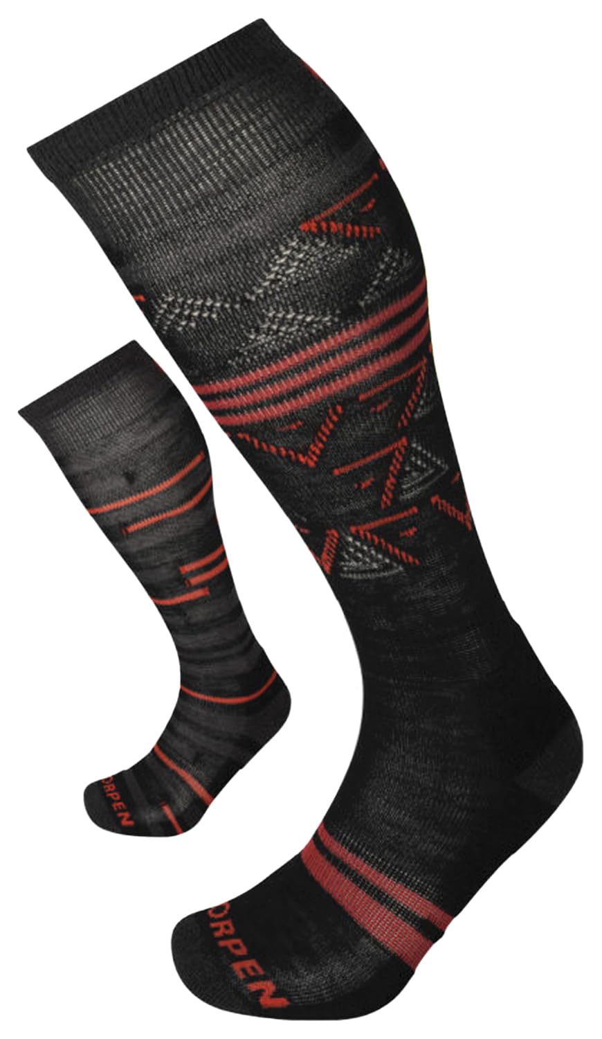 Lorpen T1 Men's Mid Eco Sock, Great for Winter Sports, Eco-Friendly & Sustainable, Tall & Cushioned, 2-Pack, Black/Orange, Size Large